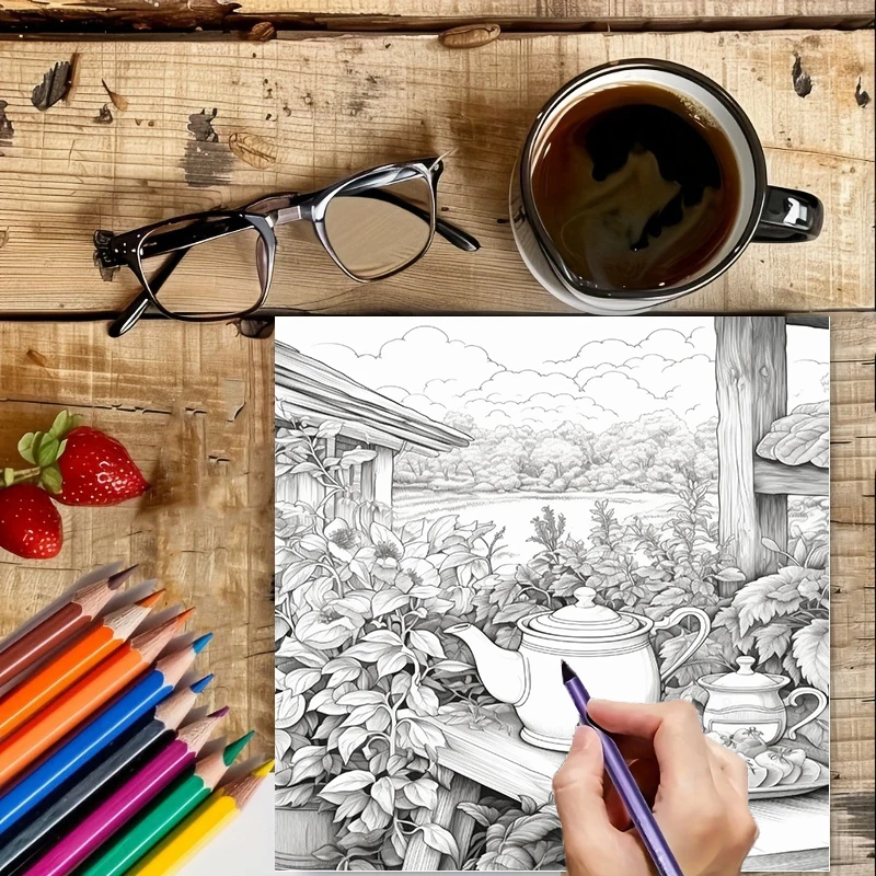 Tea In The Gardens Coloring Bo - Garden Journal Planner review and price