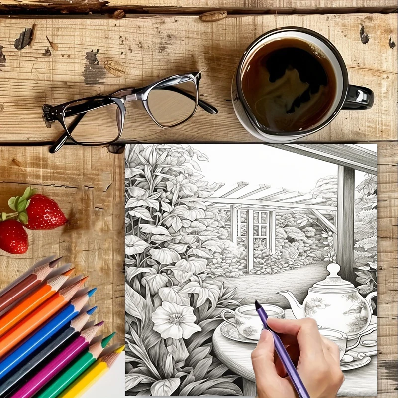Tea In The Gardens Coloring Bo - Garden Journal Planner review and price